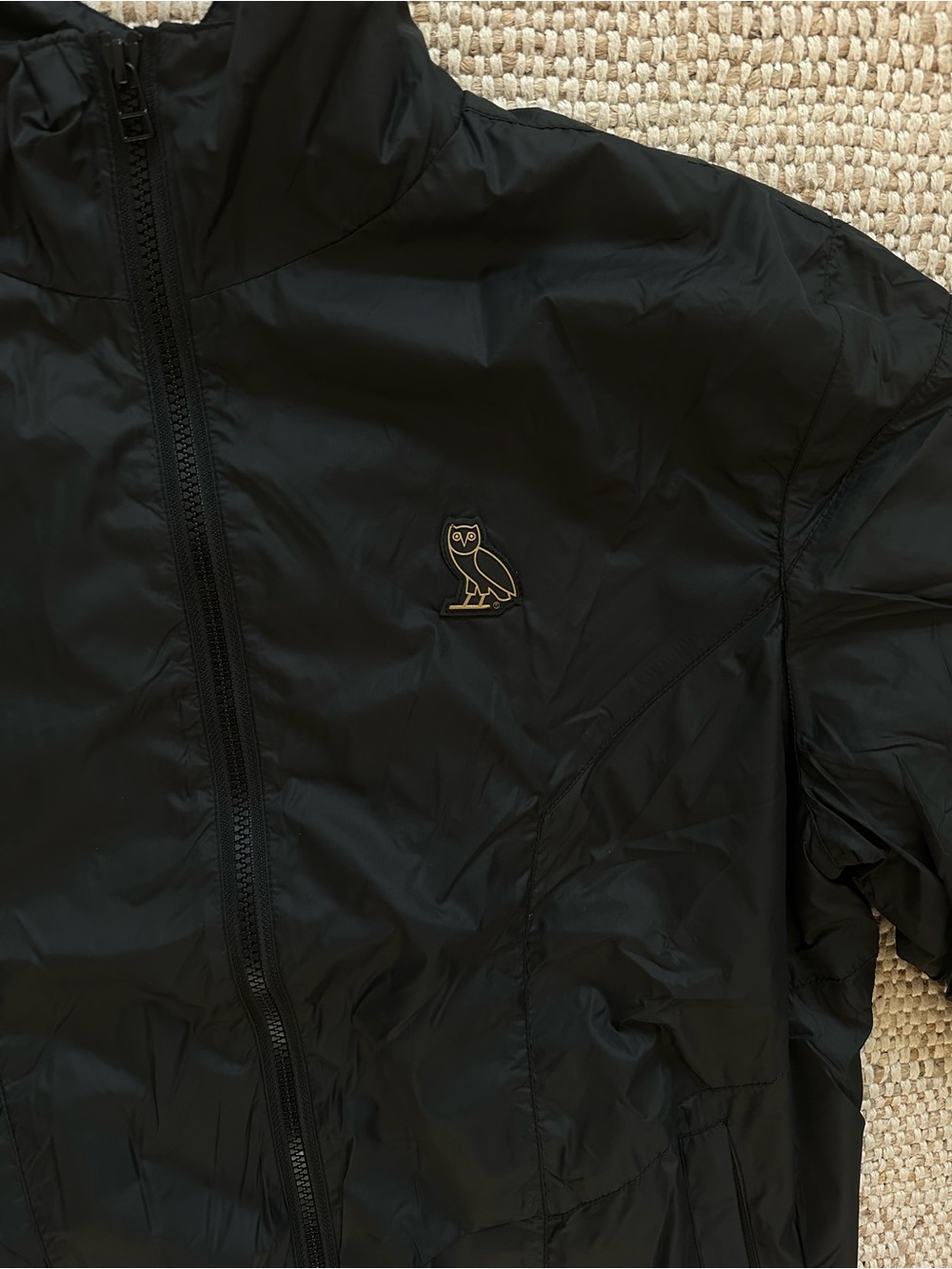 OVO Black Lightweight Windbreaker Jacket with Gold Owl Logo